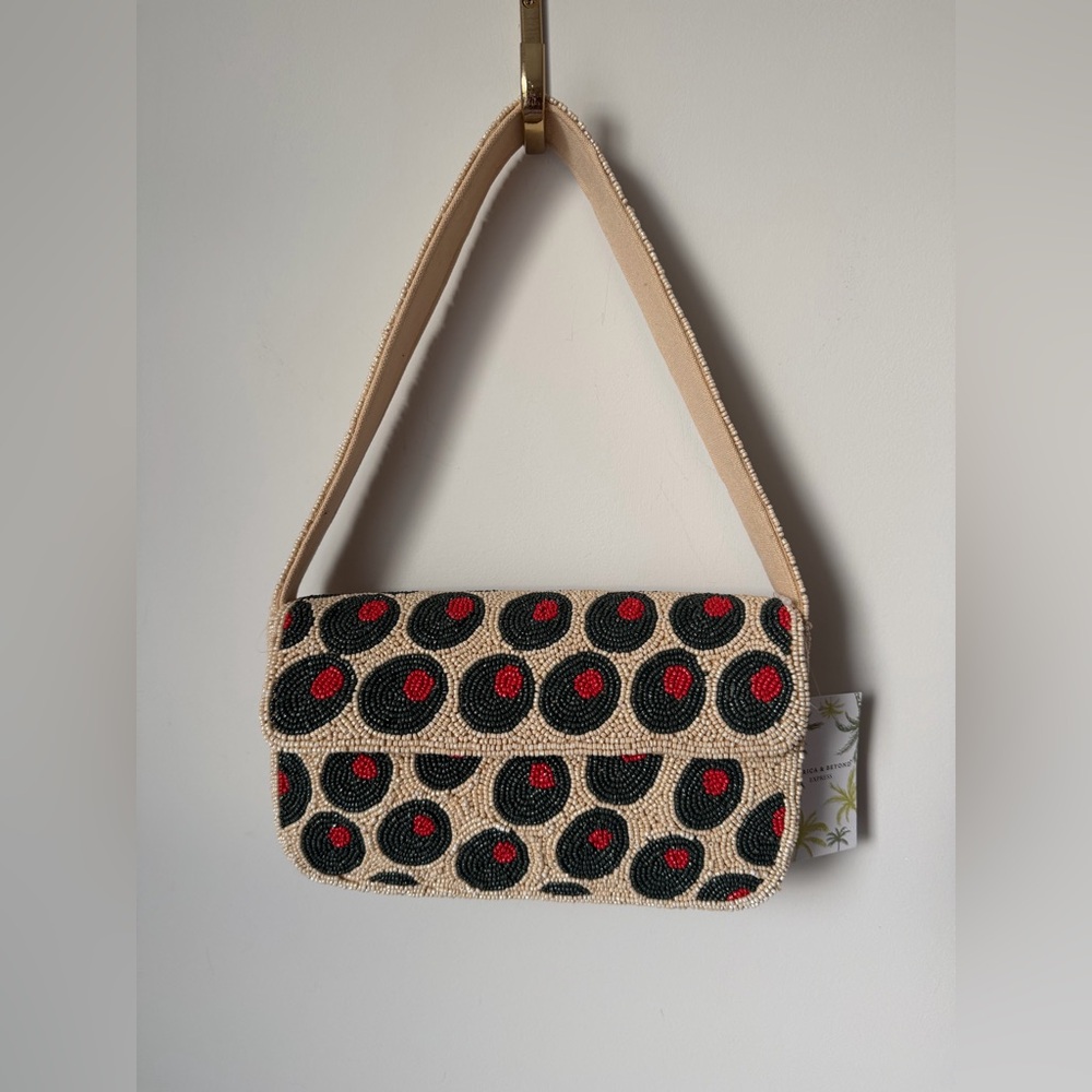 Viral beaded olive shoulder bag